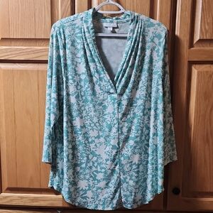 Charter Club Green and White Floral Blouse